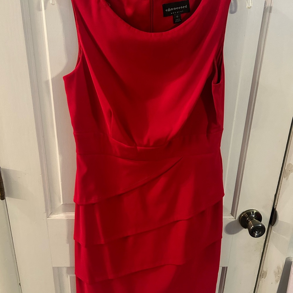 Connected Apparel Vibrant Red Layered Midi Dress